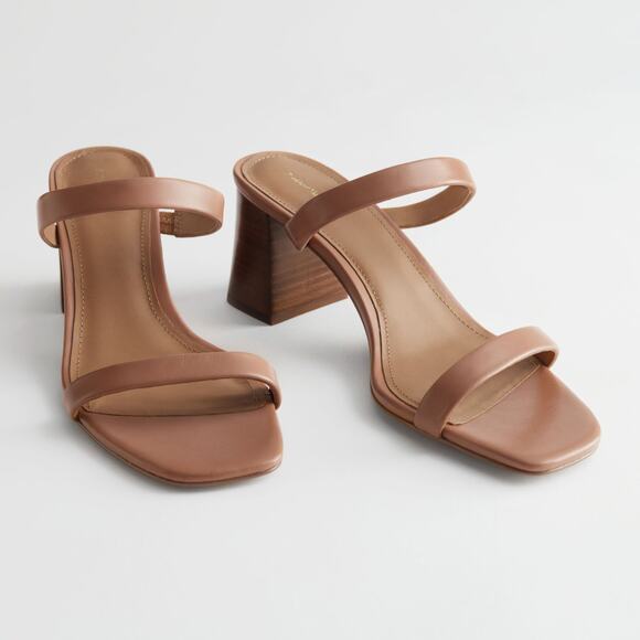 & Other Stories Duo Strap Leather Block Heeled Sandals Heels Shoes Tan Brown 9.5 - Picture 2 of 13